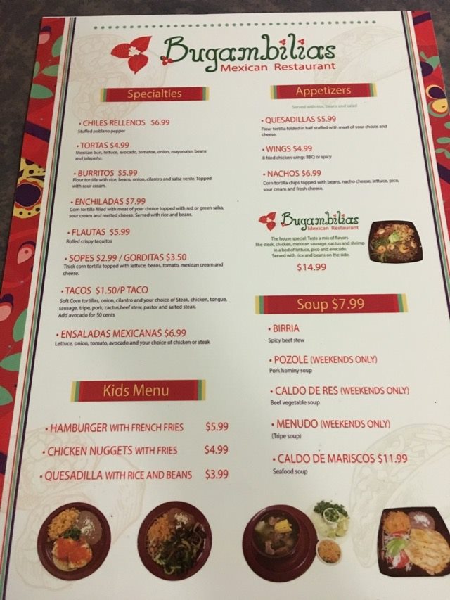 Bugambilias menu