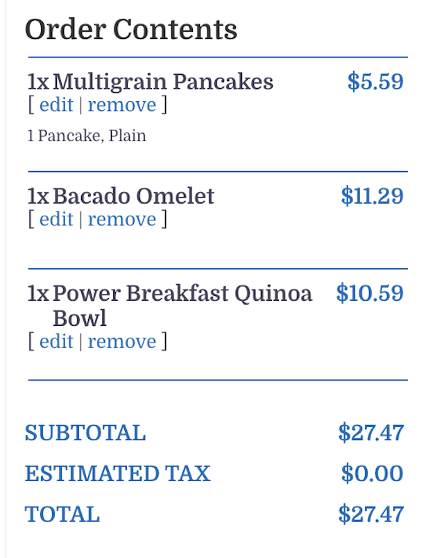 FWtakeout order list