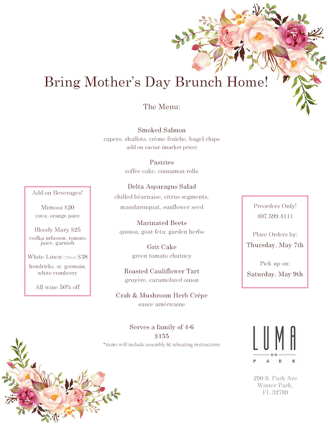 Luma mothers day menu first draft copy