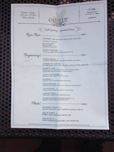 Osprey menu