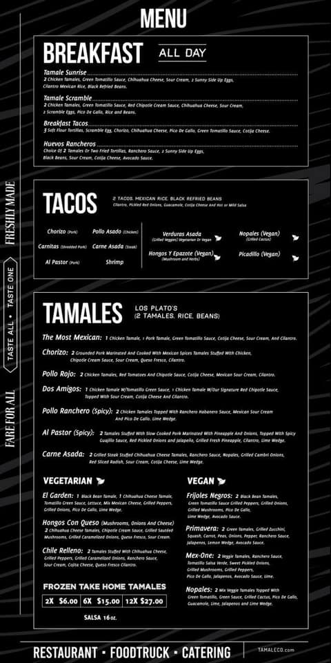 Tamale takeout menu