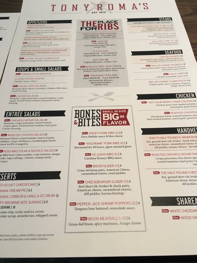 tony roma menu