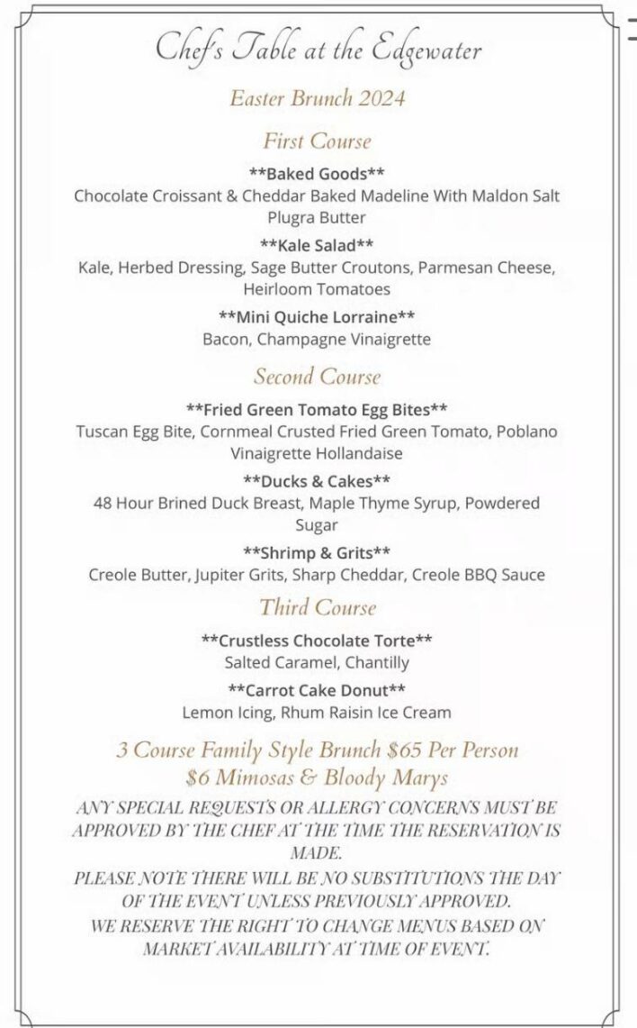 Chefs Table easter menu